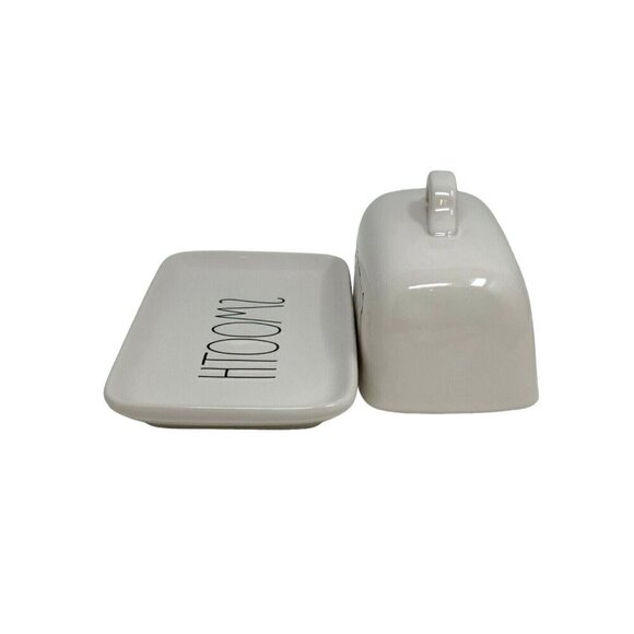 Rae Dunn Covered Butter Plate Dish Ceramic Farmhouse White Black LL Gift White - Picture 4 of 6